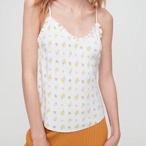 ARITZIA Wilfred Wera White Floral Ruffled Trim Camisole Size S